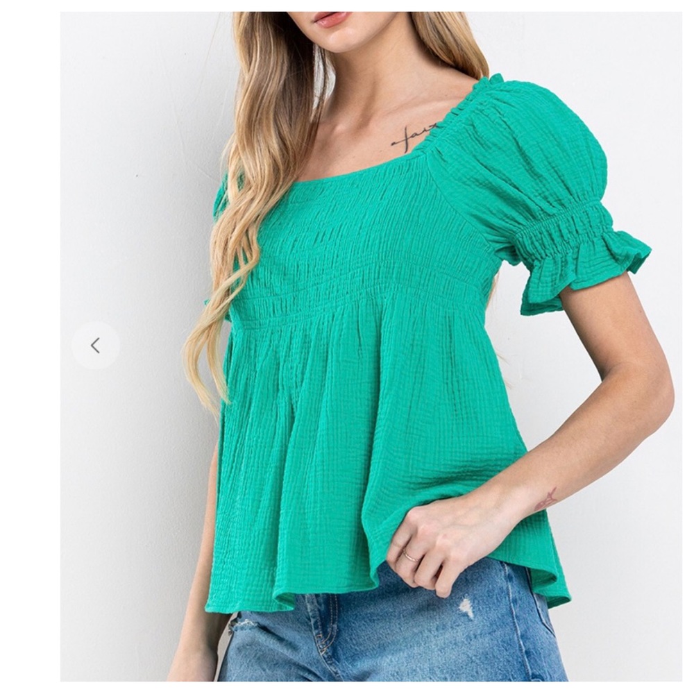 16 Boho  Short puff sleeve square neck top - Picture 3 of 4